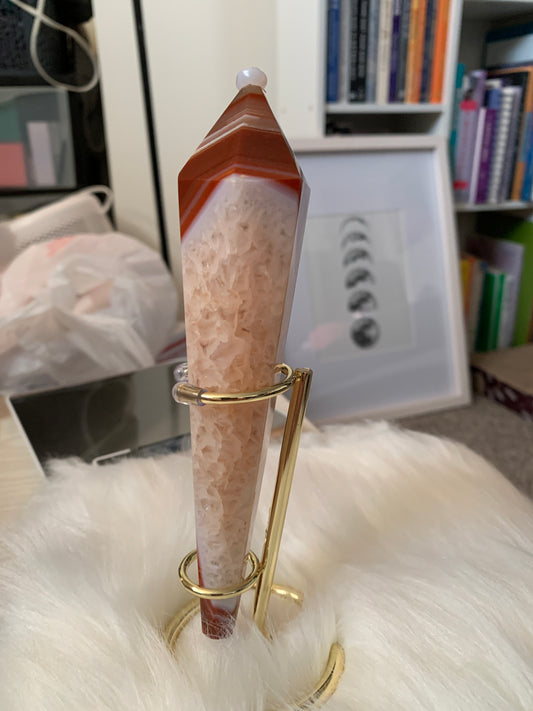 Carnelian and Quartz wand w/ Stand