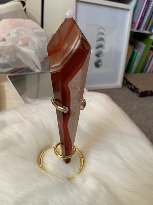 Carnelian and Quartz wand w/ Stand
